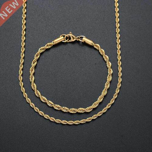 316L Stainless Steel Gold Color Twist Link Necklace & Br