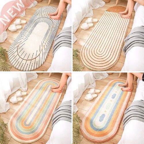 Oval Bedside Furry Rug Bedroom Long Foot Mat Super Soft