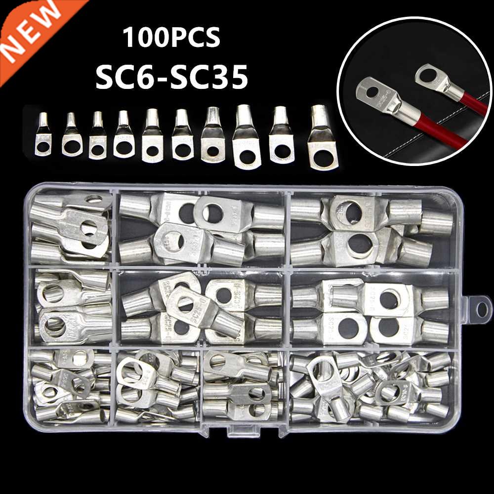100Pcs SC6-35 Tinned Copper Bare Terminals Lugs Ring Crimp C
