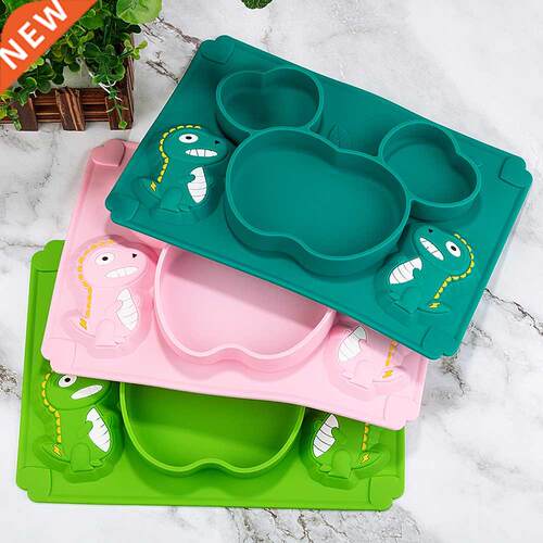 Baby Silicone Dinner Plate Dinosaur Cartoon Soft Spoon