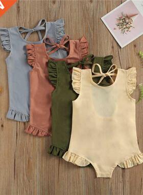 Kids Girls Solid Swimsuit Baby Girls Swimwear Beach Bathing