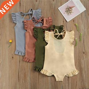 Kids Girls Solid Swimsuit Baby Girls Swimwear Beach Bathing