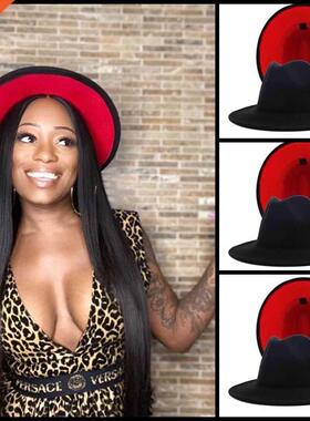 New Unisex Black Red Patchwork Wool Felt Fedora Cap Men Wome