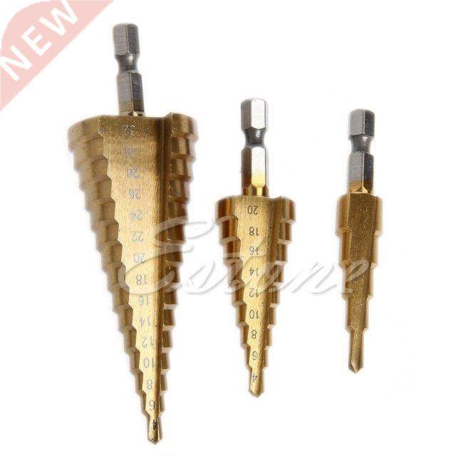 3Pcs Steel Titanium Nitride Coated Step Drill Bit Quick Chan