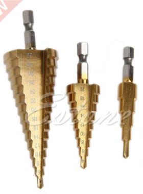 3Pcs Steel Titanium Nitride Coated Step Drill Bit Quick Chan