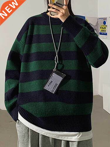 Autumn Winter Knitted Striped Sweater Women Casual Oversized