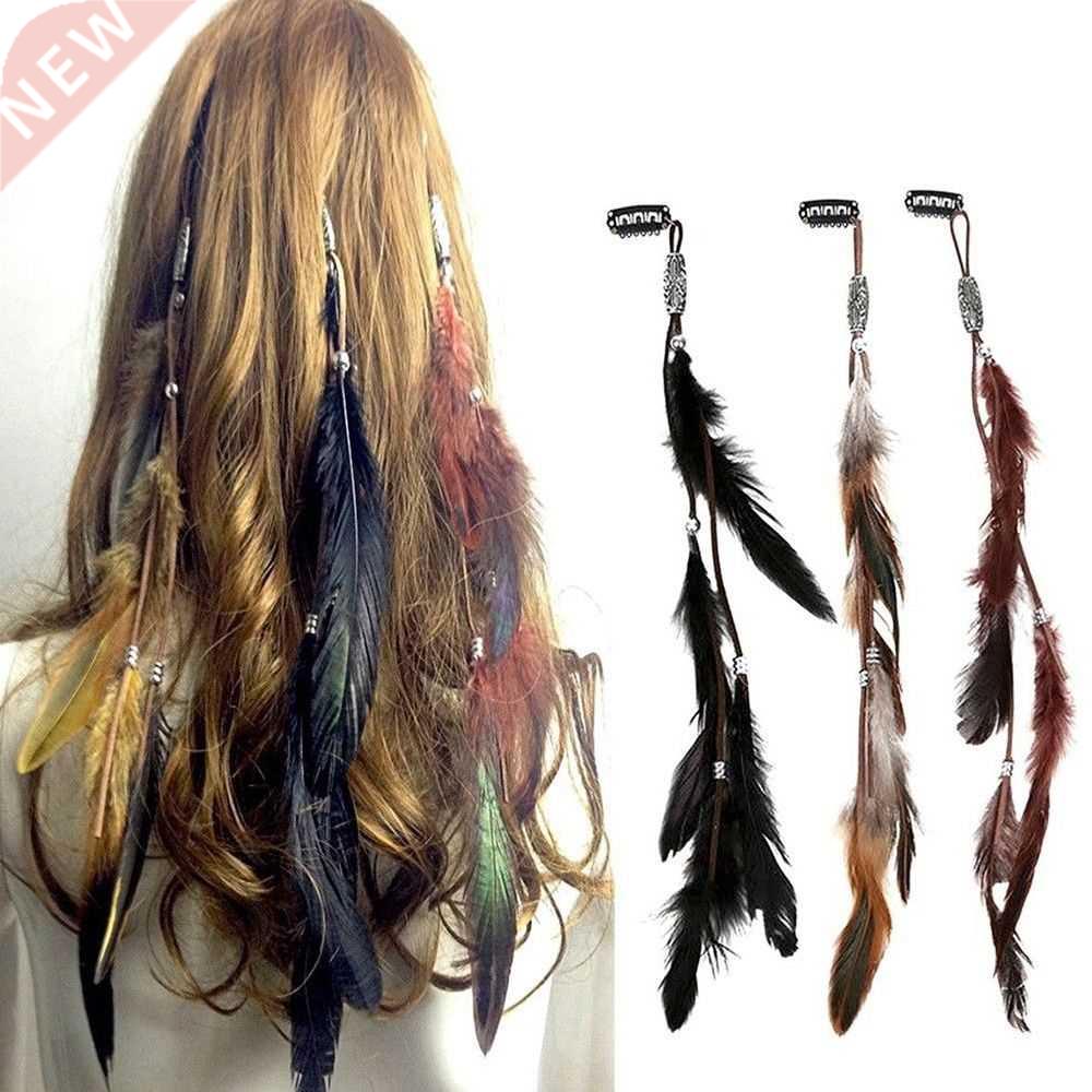 Women Feather Headband Novelty Headdress Tribal Hair Rope He