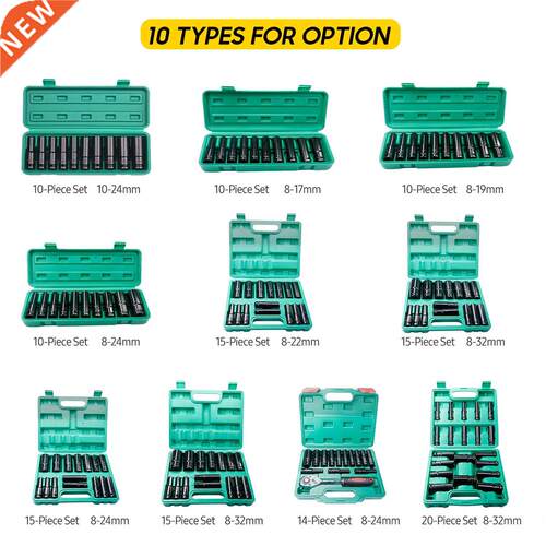 1/2Inch Drive Hex Impact Socket Set 20-10pcs Deep Socket Met