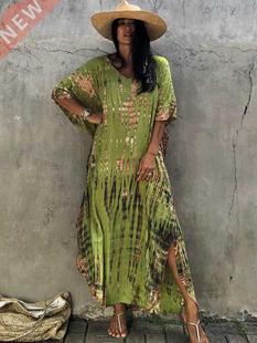 2022 Bohemian Striped Print Women Beach Dress Bathing Suit C