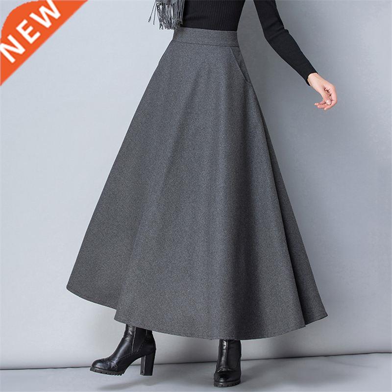 Winter Women Long Woolen Skirt Fashion High Waist Basic Wool
