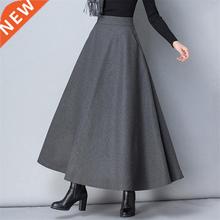 Winter Women Long Woolen Skirt Fashion High Waist Basic Wool
