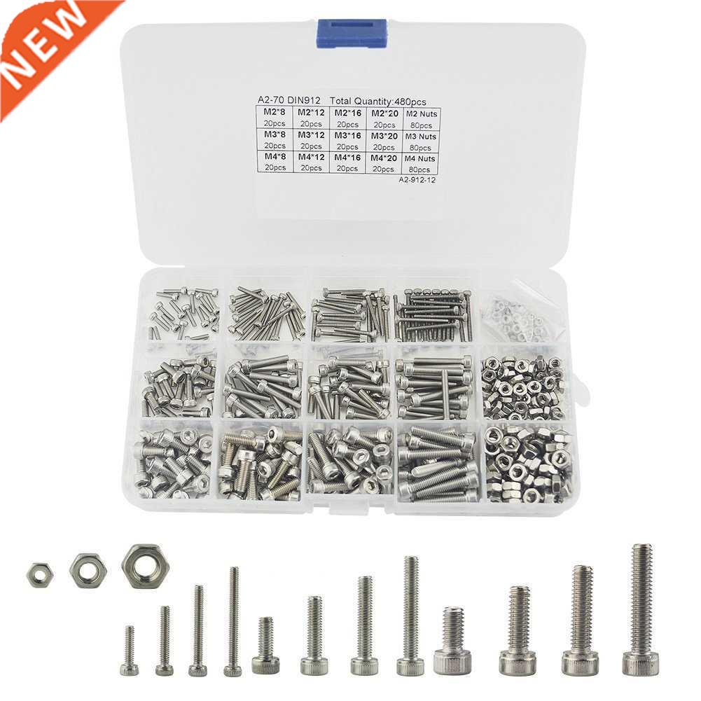480pcs Hex Socket Head Cap Screws Nut Kit Set M2 M3 M4 For H