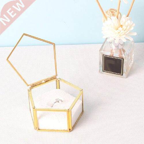 Simple Five-sided Glass Jewelry Durable Storage Box Copper