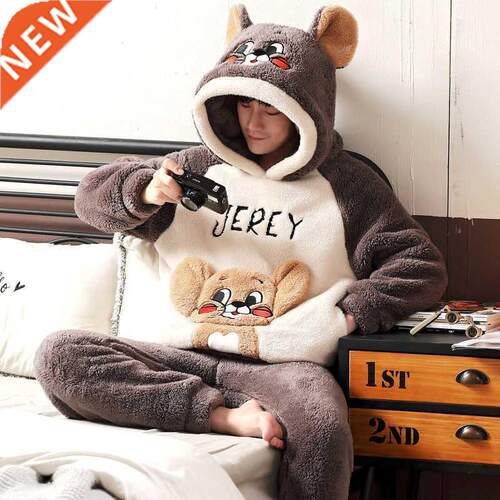Pajamas Men's Winter Coral Velvet Thickened Plush Warm Sprin