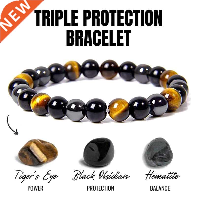 Natural Black Obsidian Hematite Tiger Eye Beads Bracelets Me