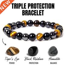Natural Black Obsidian Hematite Tiger Eye Beads Bracelets Me