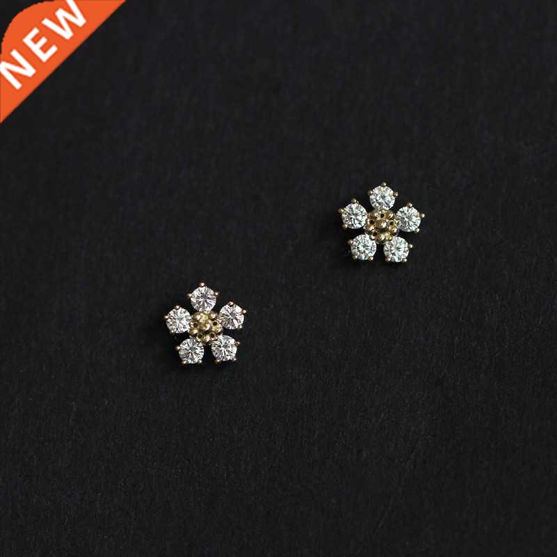 925 Sterling Silver Boho Pavé Diamond Small Flower Pl