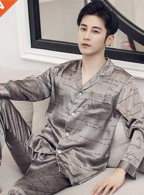 Night Pajamas for Men Satin Pyjama Set Silk ASleeping Suit A