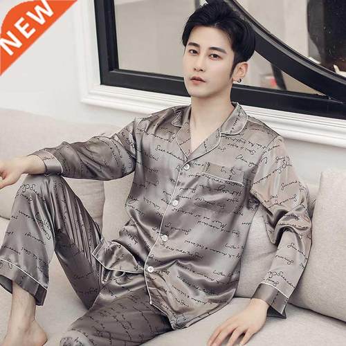 Night Pajamas for Men Satin Pyjama Set Silk ASleeping Suit A
