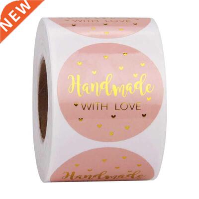50-500pcs Handmade With Love Kraft Paper Stickers 25mm Round