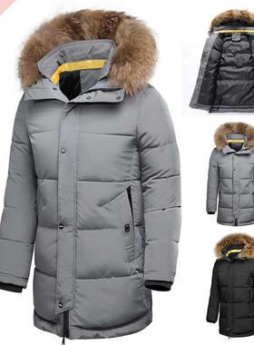 6Xl Men Winter New Casual Long Thick Fur Collar Hooded Parka