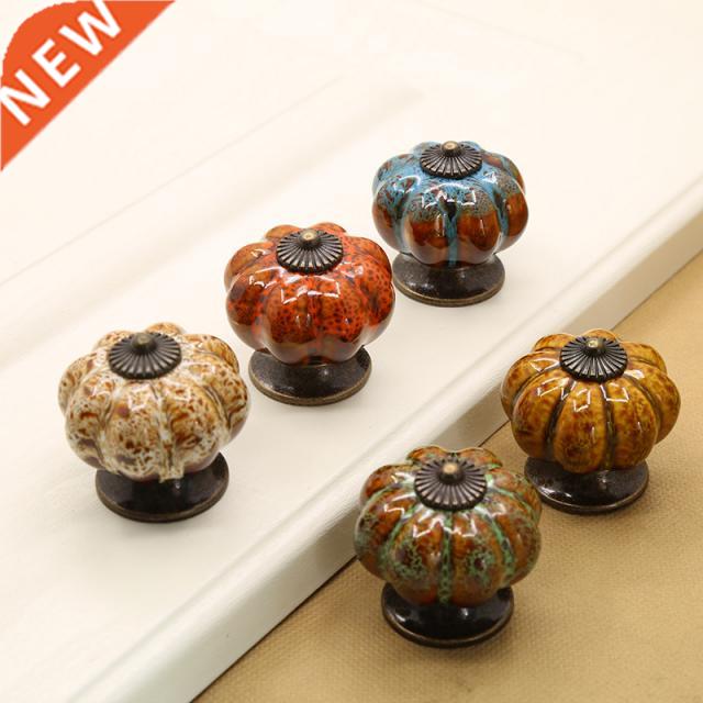 5 Colors Vintage Furniture Handle Door Knobs Pumpkin Ceramic