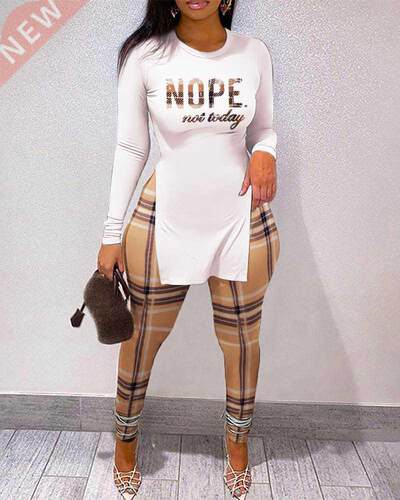Women Clothing 2021 Winter Women's Set Letter Print Split He