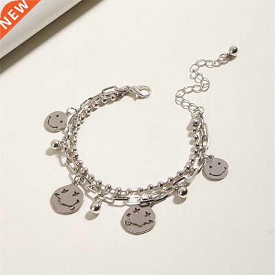 Trendy Double-layer Chain Bracelet Smiley Face Pendant Femal