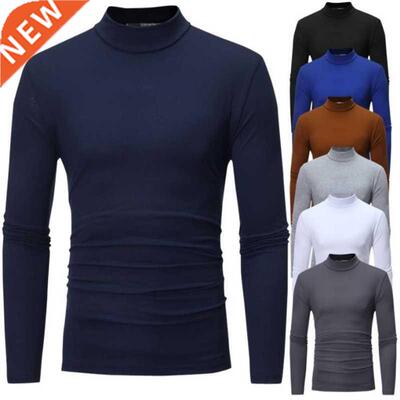 Turtleneck For Men Solid Color Slim Elastic Thin Pullover Sp