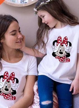 Tees Women T Shirt Minnie Mouse Print T-shirt Casual White S