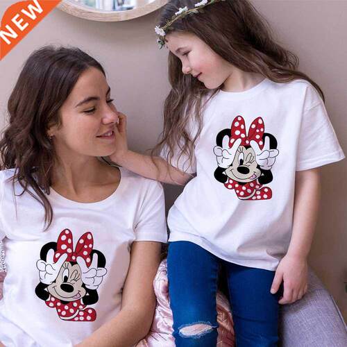 Tees Women T Shirt Minnie Mouse Print T-shirt Casual White S