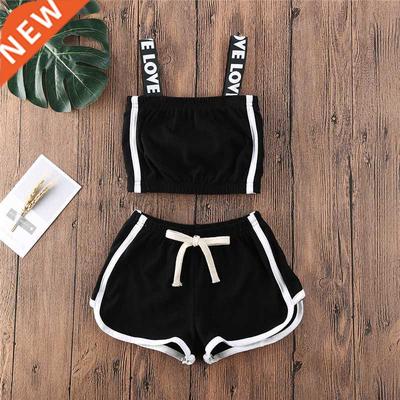 Summer Two Piece Letter Print Sports Sets Baby Girls Clothes