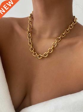 Titanium With 18K Gold Statement O Shap Chains Necklaces Wo