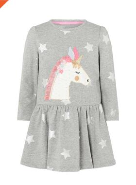 Jumping Meters Long Sleeve Grey Unicorn Princess Girls Dress