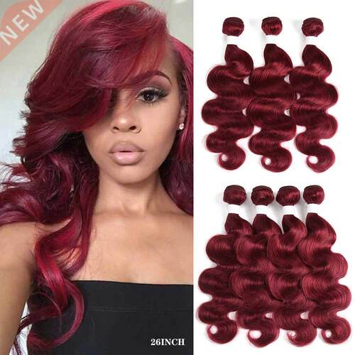 Brazilian Body Wave Human Hair Bundles 99J/Burgundy Red Colo