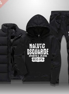 Men's Tracksuits Casual Set 3 Pieces Warm Vest Sweat