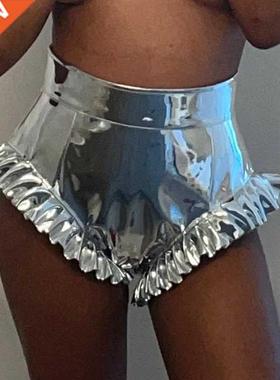 Women’s Shny Metallc Shorts Summer Hgh Wast Sold Color