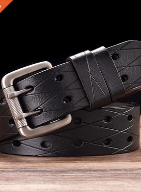 Men's Leather Double Prong Belt Classic Double Row H