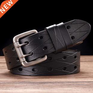 Men's Leather Double Prong Belt Classic Double Row H