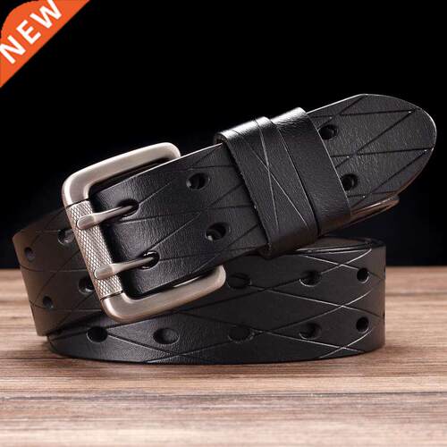 Men's Leather Double Prong Belt Classic Double Row H