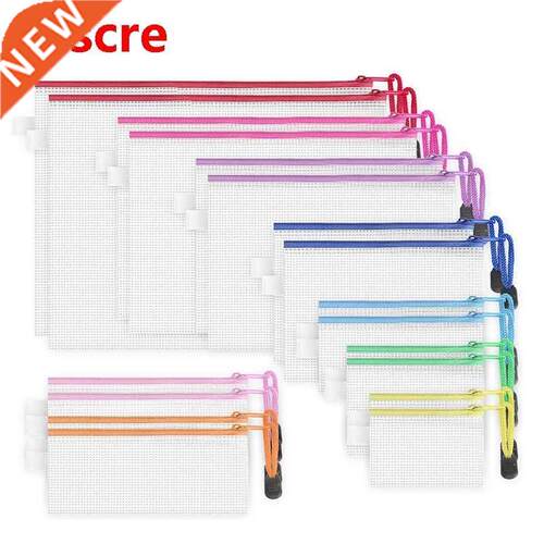 18 Pack 8 Sizes Zipper Mesh Pouch, Waterproof Zipper File Ba