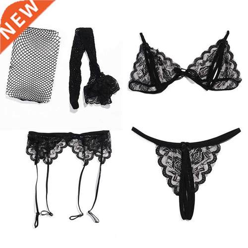 4Pcs Set Women Lace Net Stockngs & Garters & G-strng
