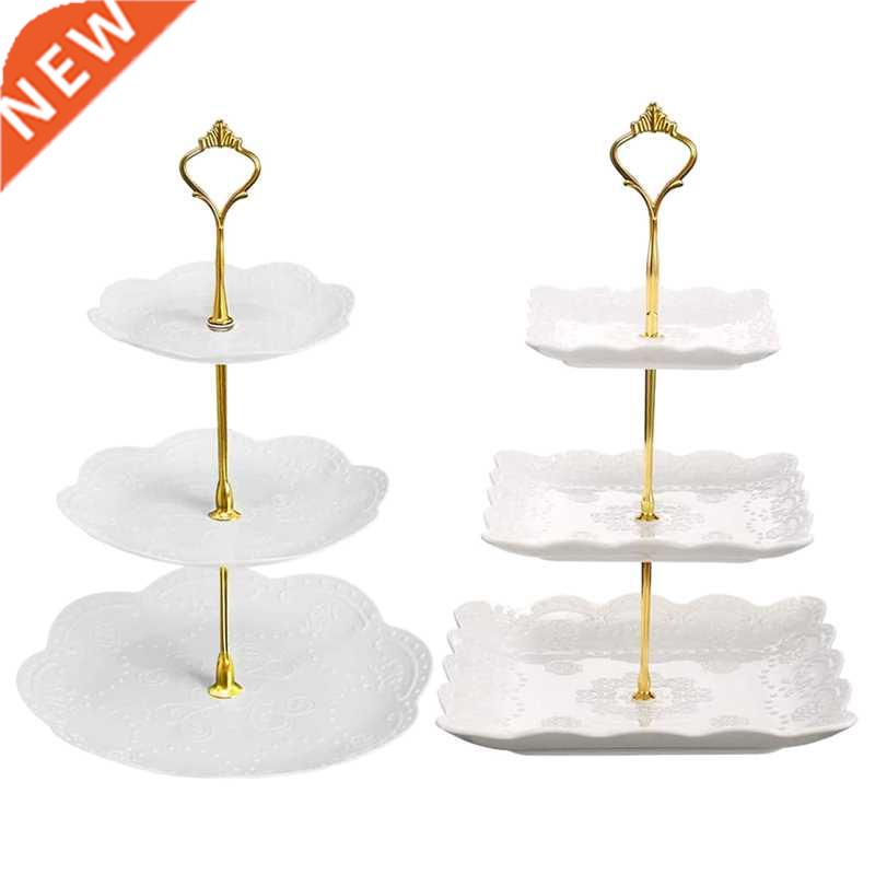 2pcs 3 Tier White Squre&Round Cke Stnd,Dessert Cookie Cn