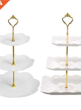 2pcs 3 Tier White Squre&Round Cke Stnd,Dessert Cookie Cn