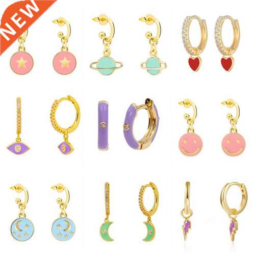 ROXI Colorful Enamel Stud Earrings for Women Neon Round Circ