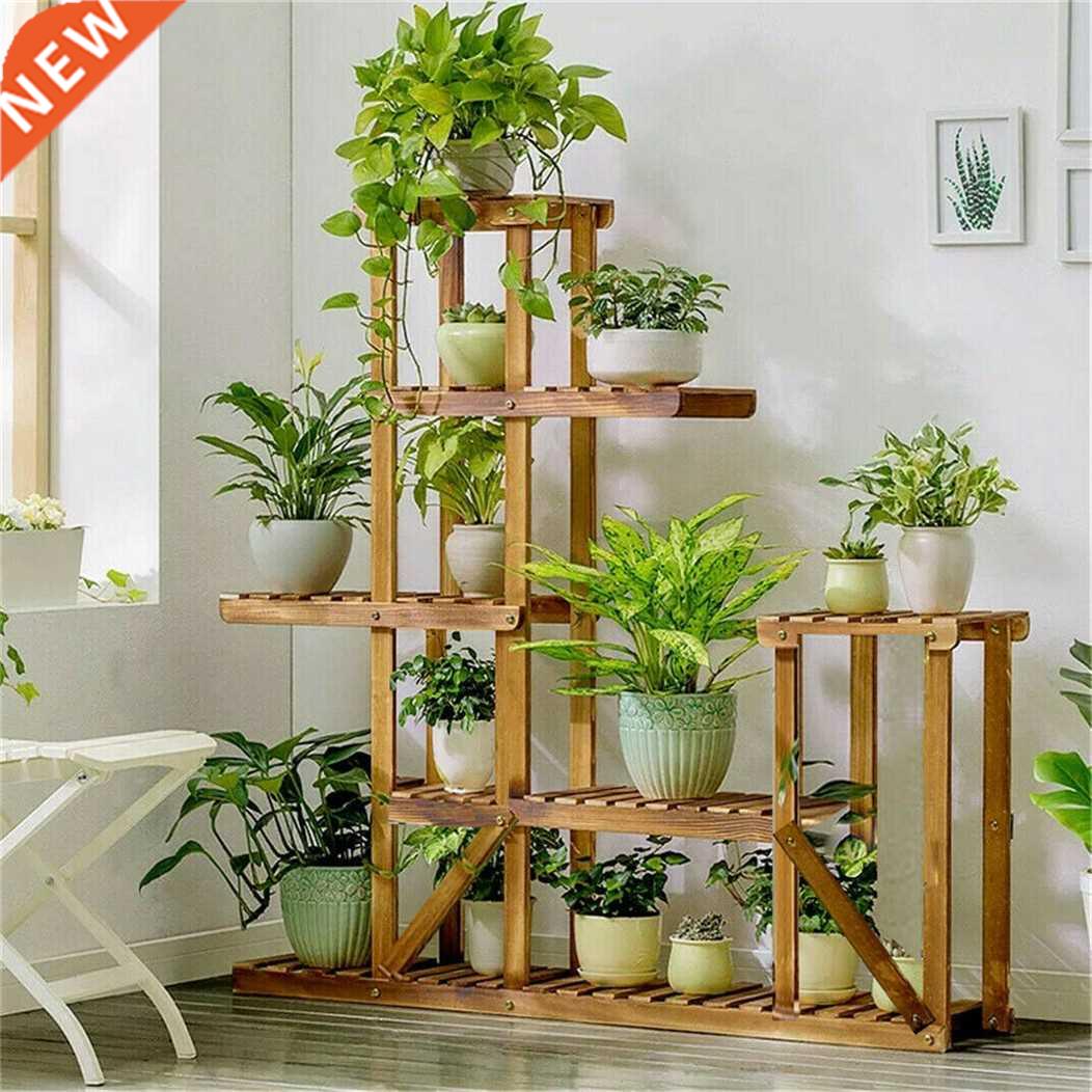 6 Tiered Wood Plant Flower Stand Shelf Planter Pots Shelves