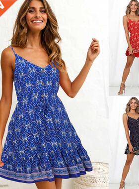 2022 summer women dress beach suspender skirt 沙滩吊带连衣裙