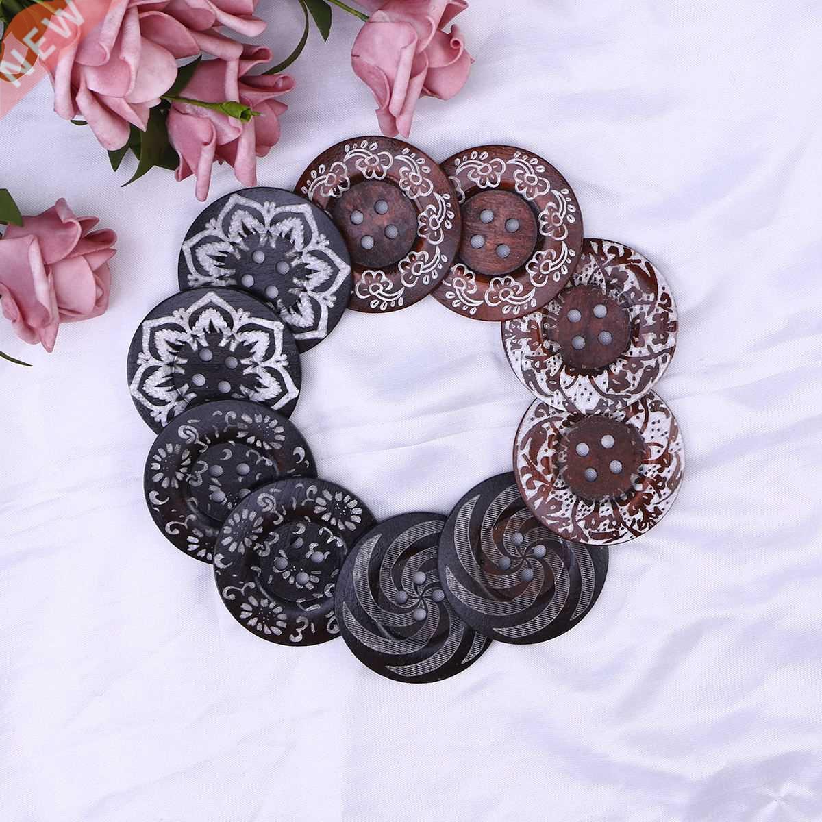 10Pcs 6CM Carving Printed Pattern Buttons Large Size Art