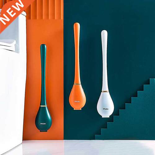 Silicone Toilet Brushes With Holder Set Wall-Mounted Long Ha