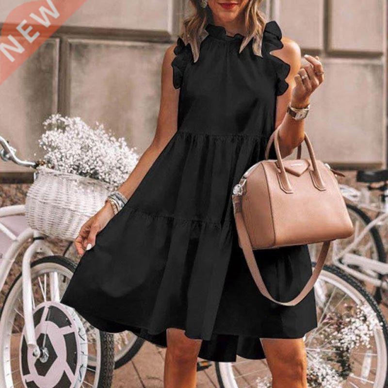 Women Ruffles Sveless O-Ne Dress 2021 Summer New Sundre